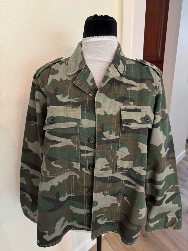 J Crew Camo Button-Front Military Style Jacket - Green Nwot 100% Cotton